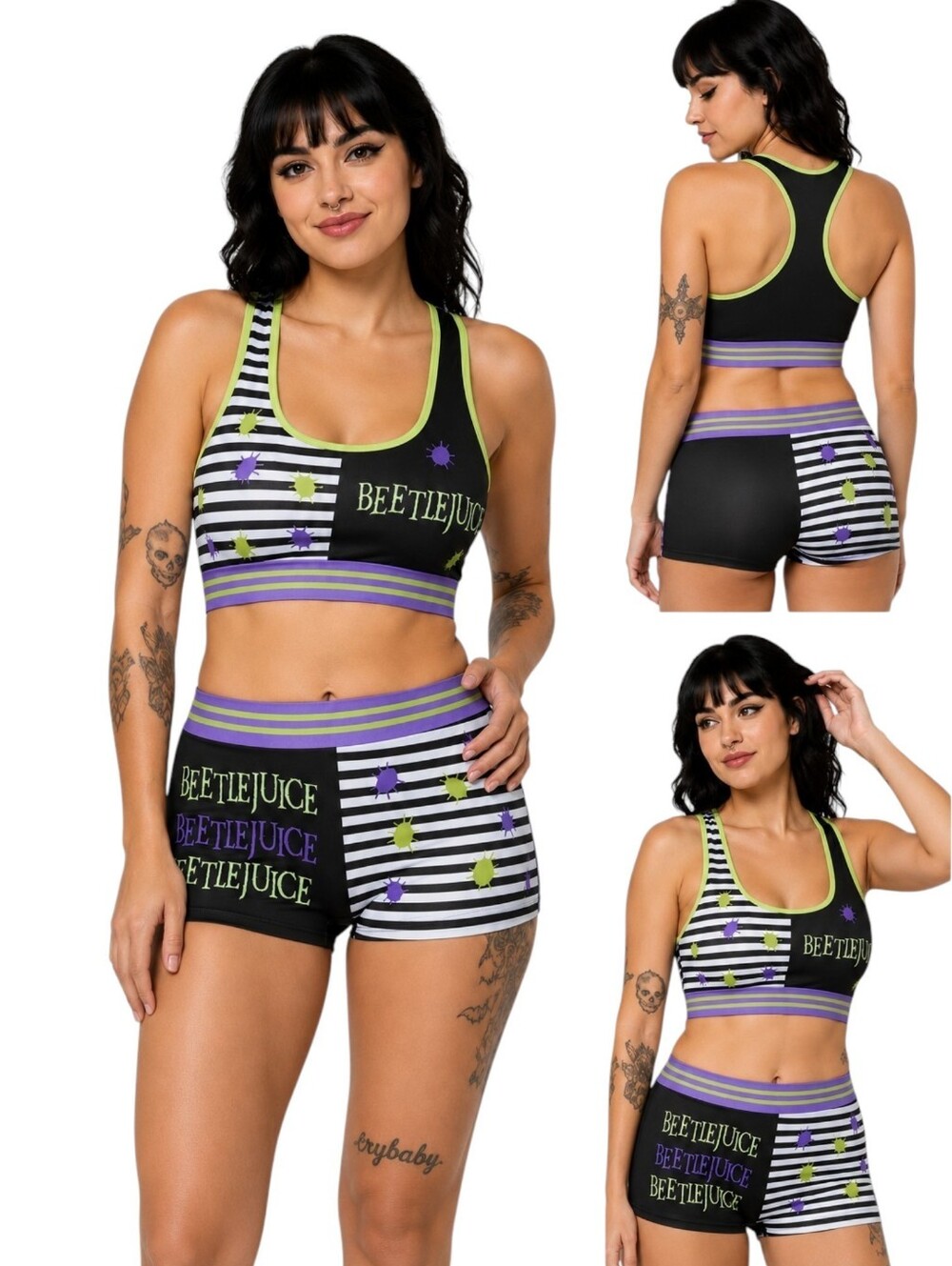 Hot Topic Beetlejuice Bra Boyshort Set Split Stripe Large NWT